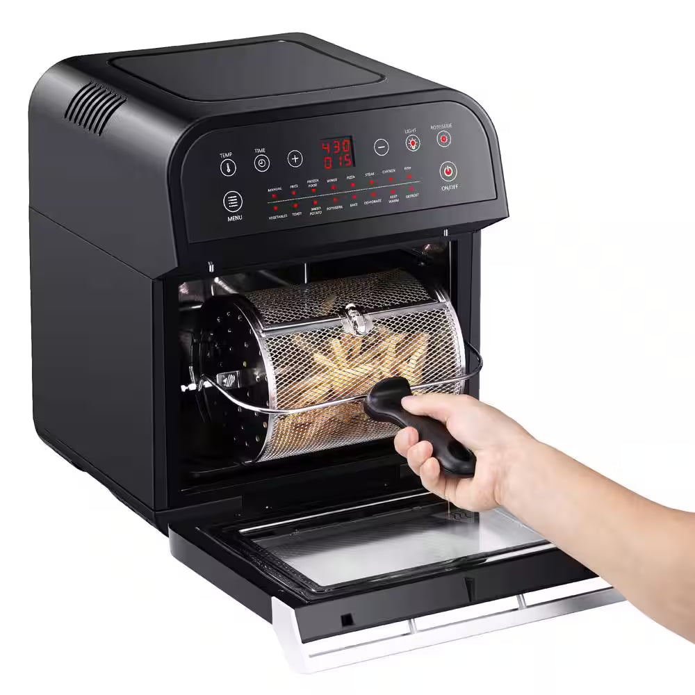 12.7 Qt. Black Rotisserie Oven and Air Fryer with Recipe Book