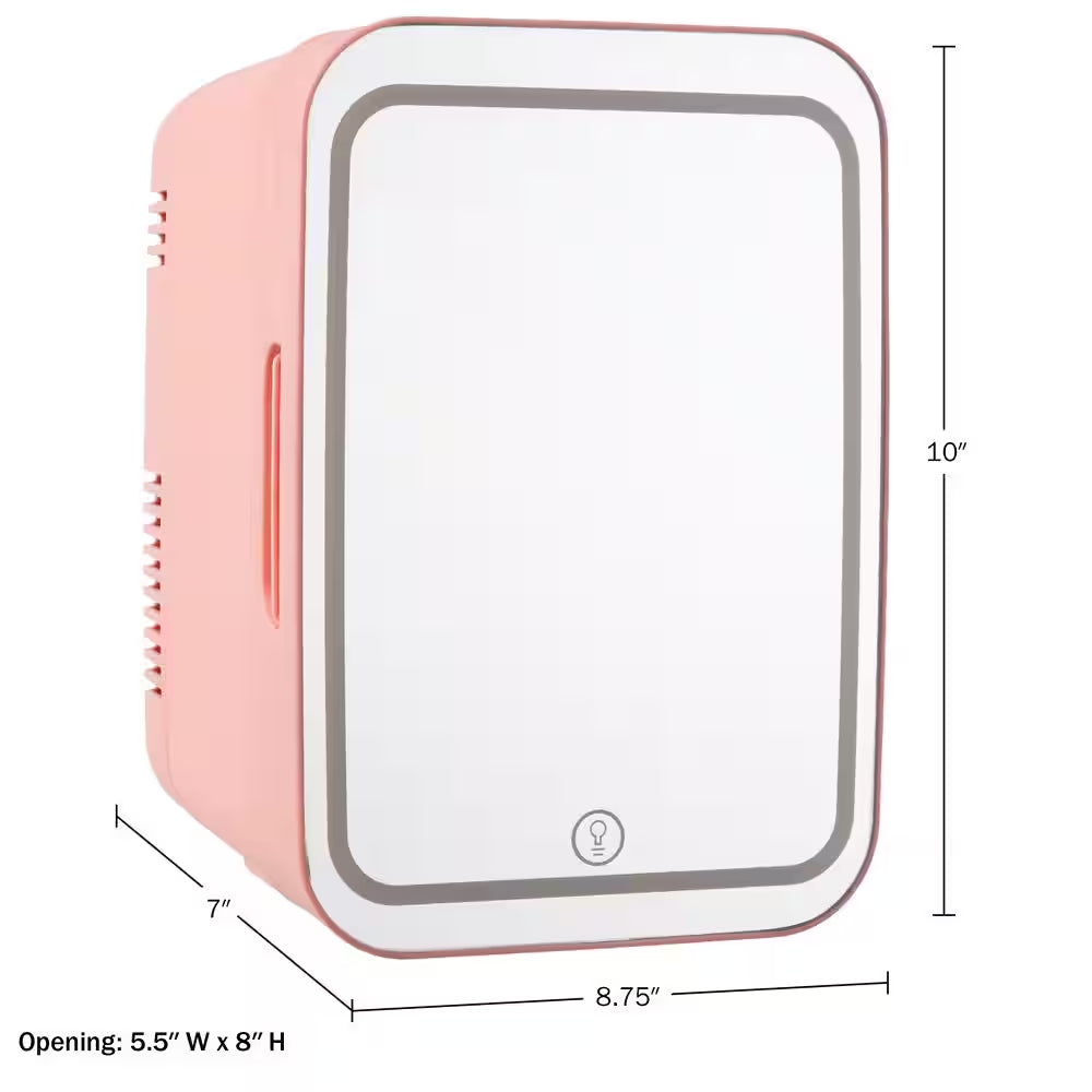 8.75 In. 0.15 Cu. Ft. Portable Beauty Makeup Skincare LED Mirror Mini Refrigerator in Pink