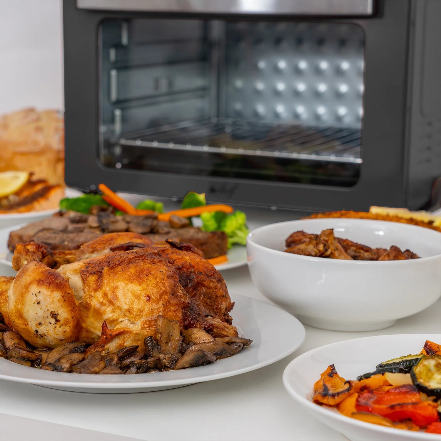 24 QT Stainless Steel Countertop Toaster Oven with Built-In Air Fryer and Included Accessories