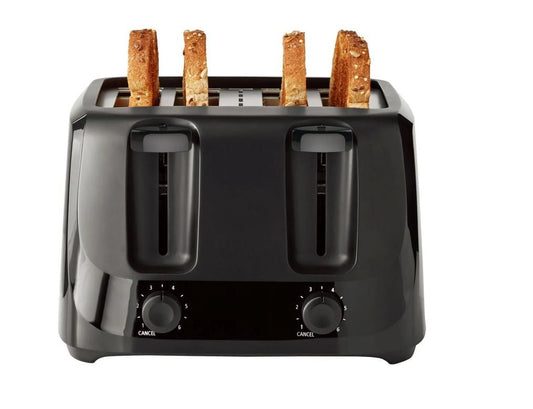 4-Slice Black Toaster with 6 Shade Settings & Easy-Clean Crumb Tray