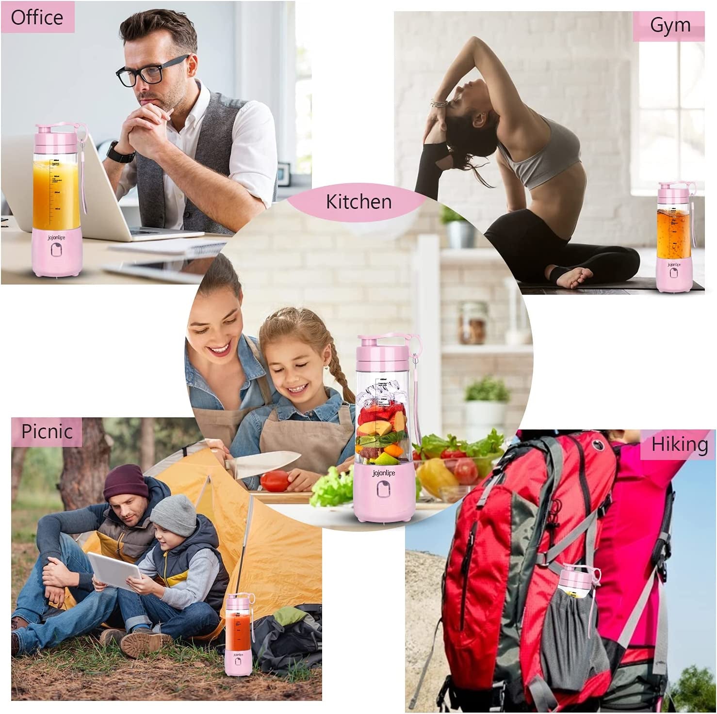 Compact Pink Portable Blender - Rechargeable 4000mAh Mini Travel Smoothie Maker with 3D Six Blades - Perfect for Home, Sports & Outdoor Use (13.5oz)