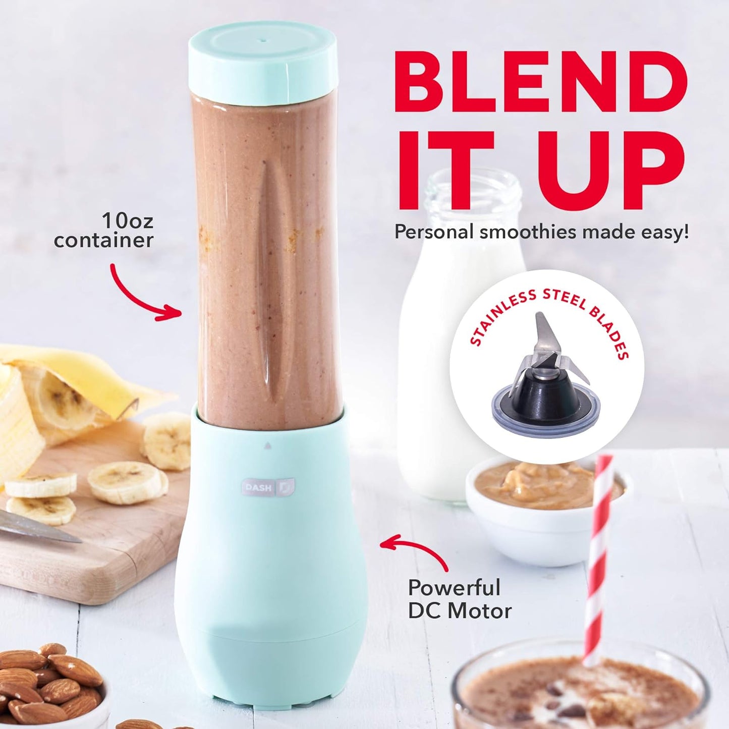 Mighty Mini 10 Oz Personal Blender with Travel Lid - Aqua