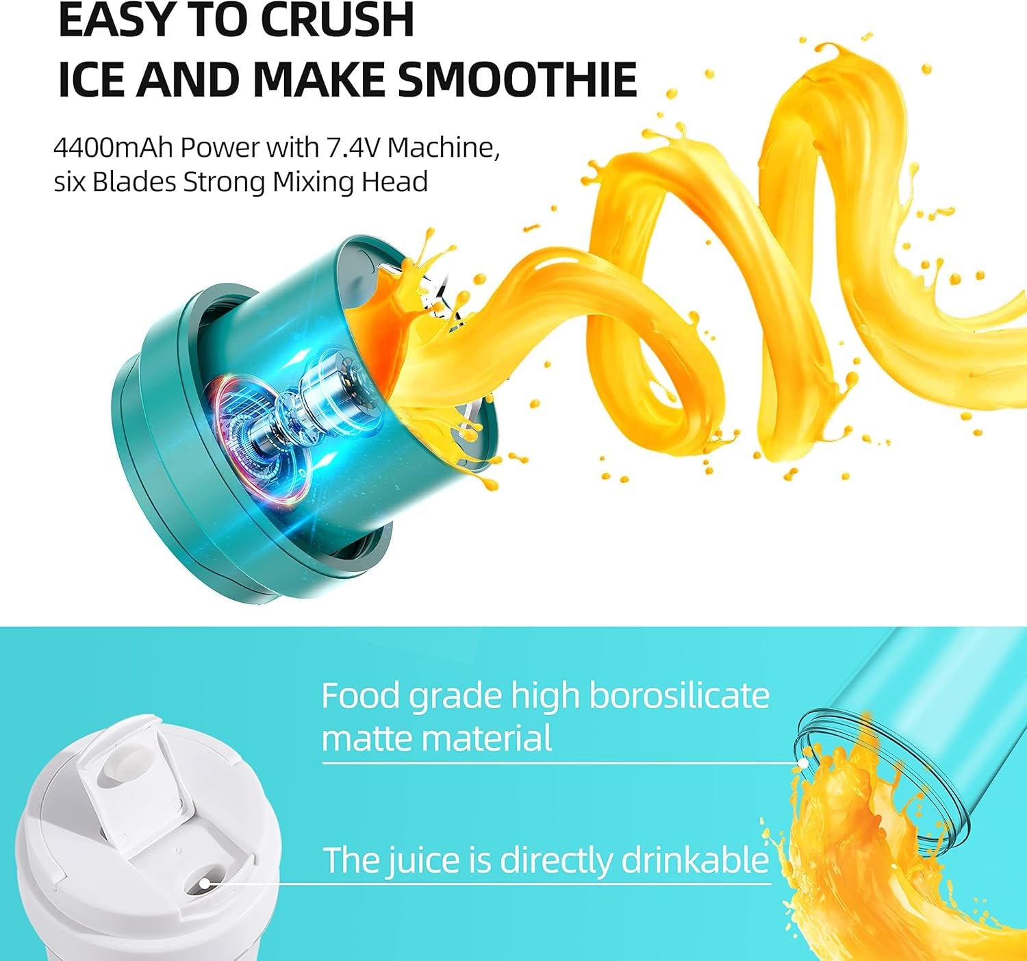 Portable USB Rechargeable Mini Blender - 19Oz Fruit & Smoothie Maker with Six Blades for Travel & Gym (Green)