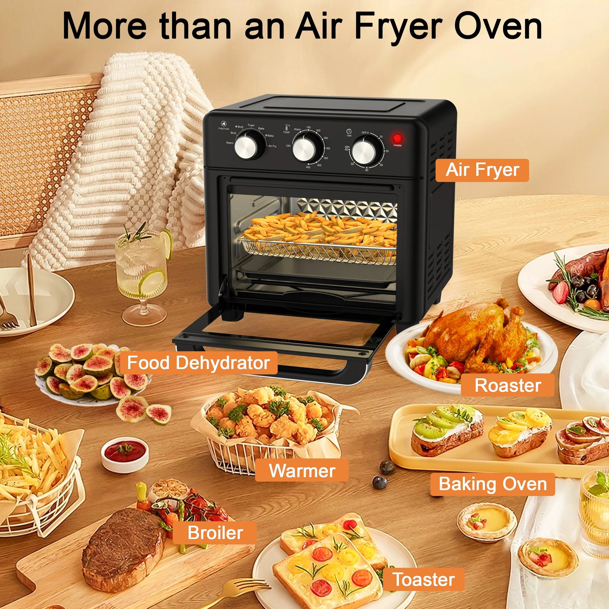 Air Fryer Toaster Oven Combo, 14QT 7 in 1 Oil-Less Air Fryer with Warm, Broil, Toast, Bake, Air Fry, Black