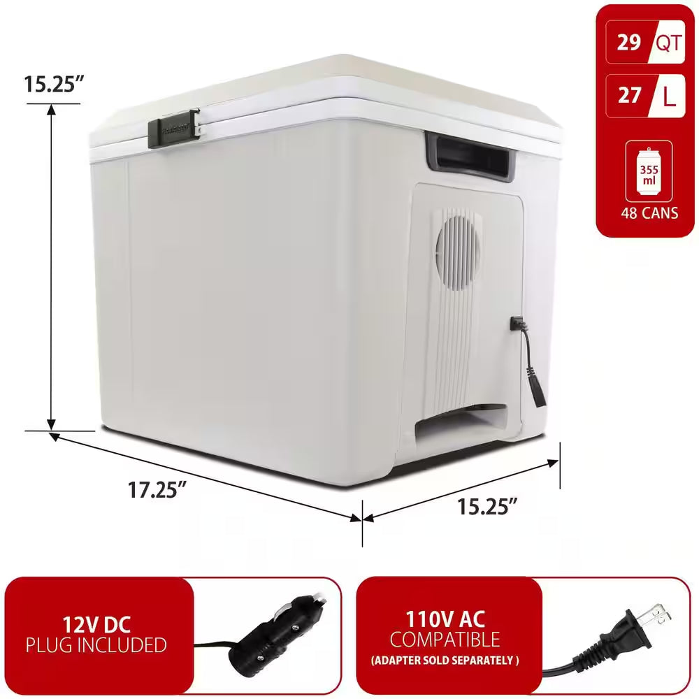 12V Electric Cooler/Warmer, 27L (29 Qt.) Thermoelectric Car Fridge, Two-Way Design, Gray