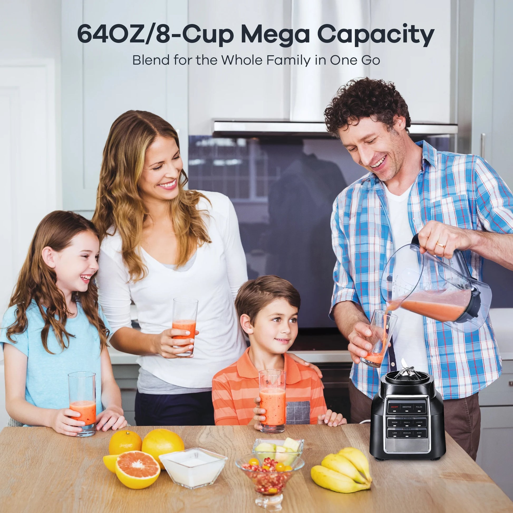 Powerful 1500W Smoothie Blender with 64oz BPA-Free Jar, 8 Smart Programs & Recipe Book - Perfect for Shakes, Ice & Frozen Fruit!