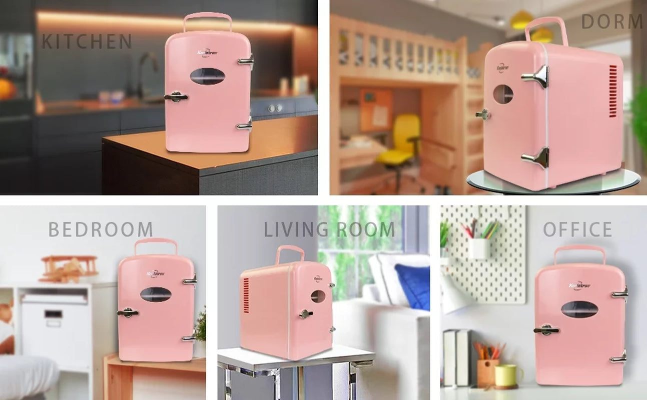 4L Retro Mini Fridge - Stylish Pink 12V DC & 110V Cooler for 6 Cans