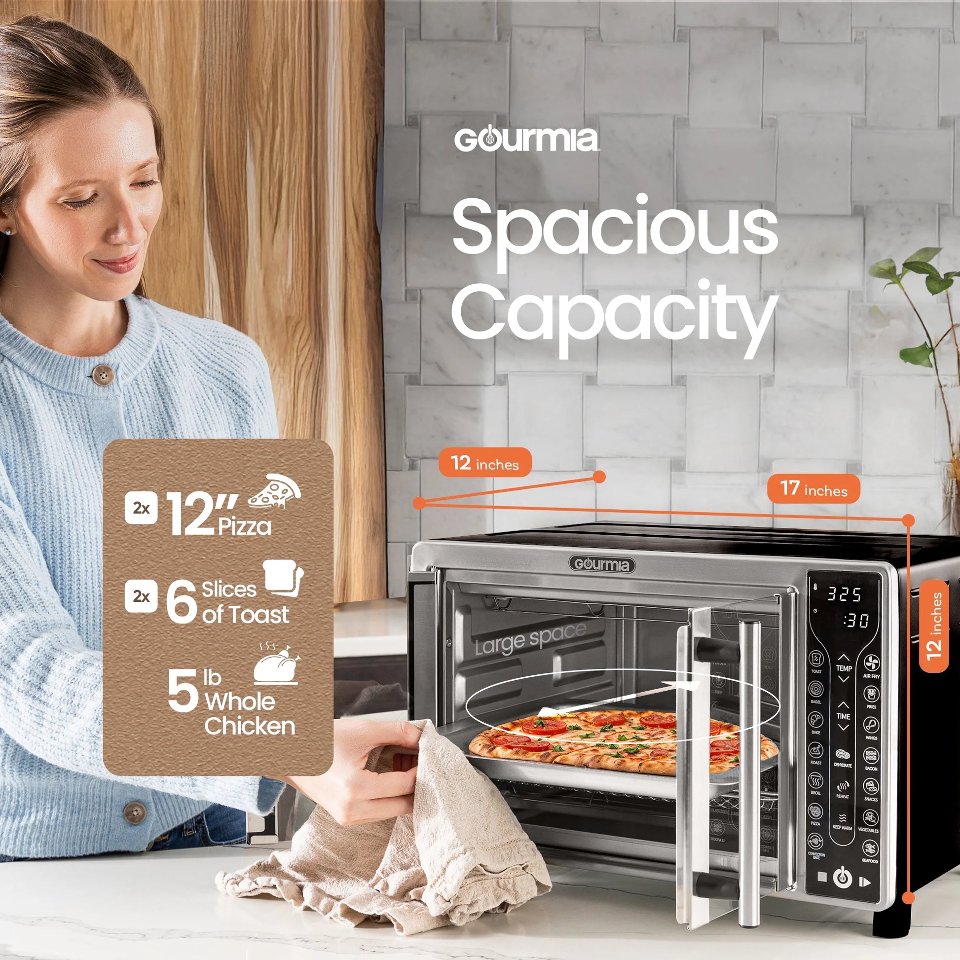 Digital Air Fryer Toaster Oven Combo | 17 One Touch Cooking Functions | Fits 12" Pizza | Cooks Food Quickly with Little to No Oil | Stainless Steel Air Fryer | Toaster Ovens Countertop |