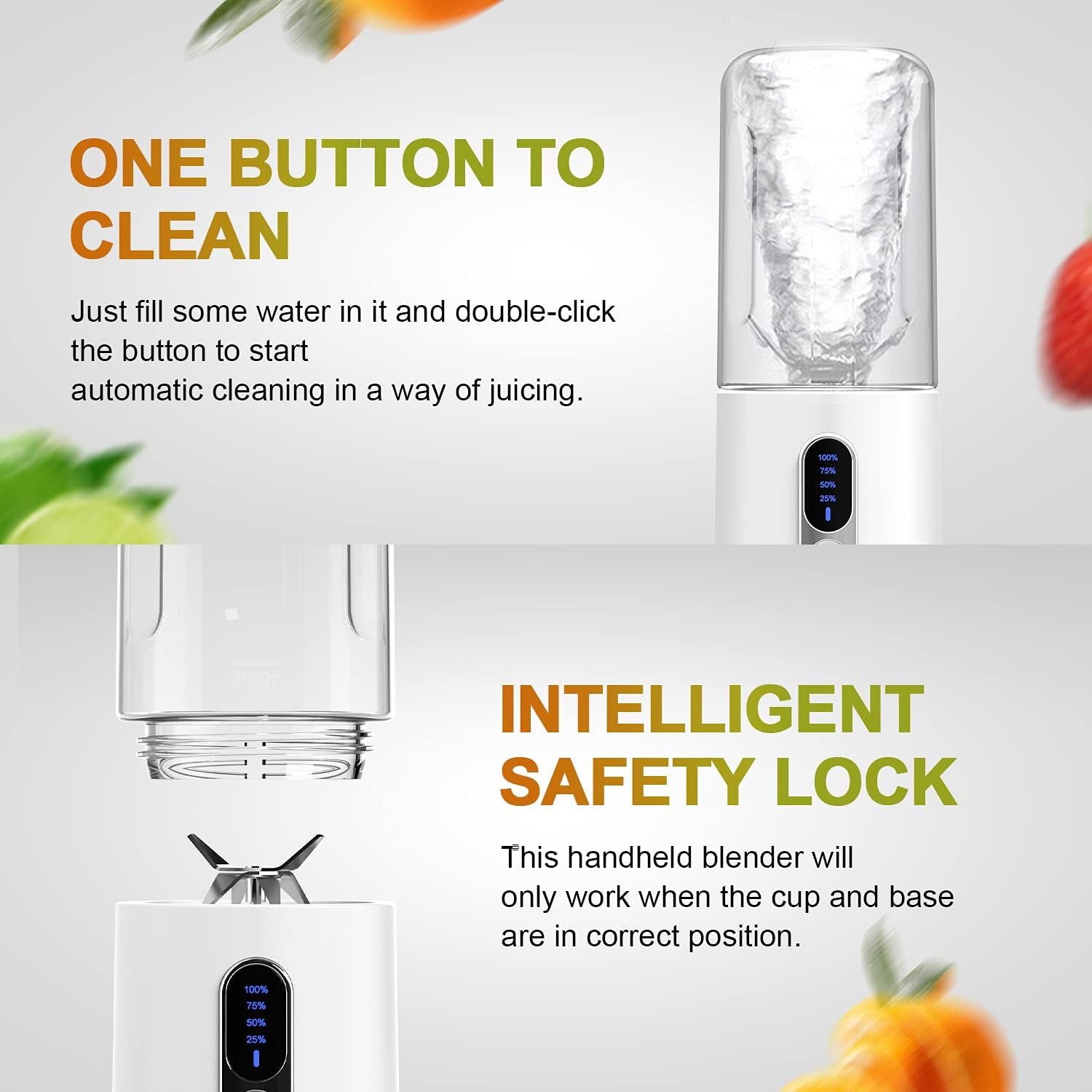 Smart Portable Blender with LCD Display - USB Rechargeable Mini Blender for Shakes & Smoothies, 15.2Oz Juice Mixer with Six Blades - Perfect for Travel, Office, Gym & Sports