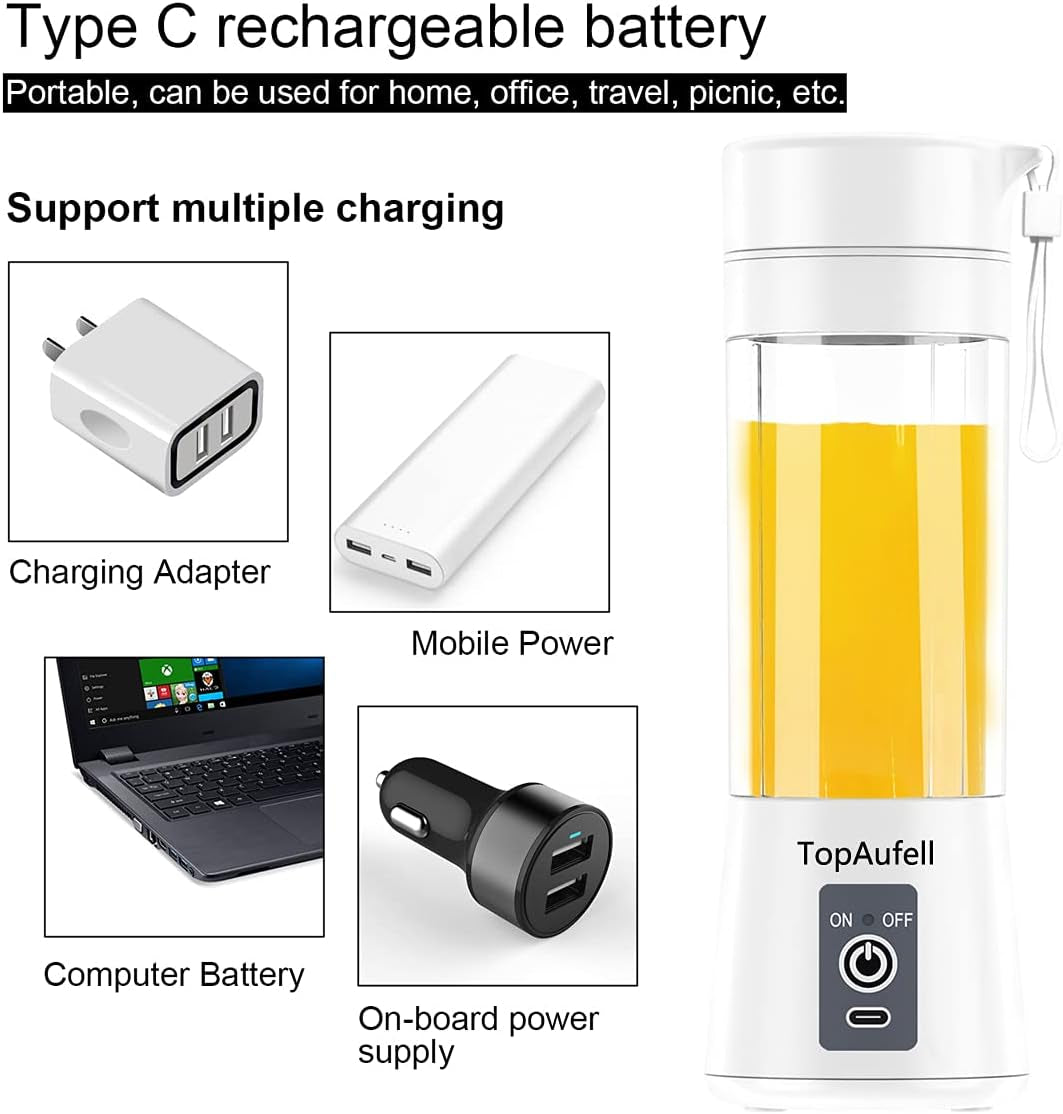 Powerful Portable Blender - Mini Smoothie Maker with 6 Blades, 2000mAh Rechargeable Battery for Home, Travel & Office