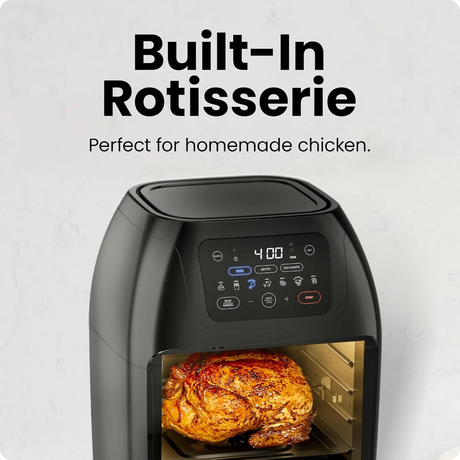 Multifunctional Digital 10 Qt. Air Fryer+ Rotisserie, Fry, Roast & Bake, 17 Presets - Black