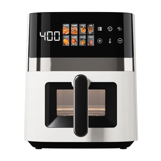 6QT 8-in-1 Air Fryer with Digital Touchscreen & Viewing Window - Powerful 1500W Electric Hot Oven in Sleek White