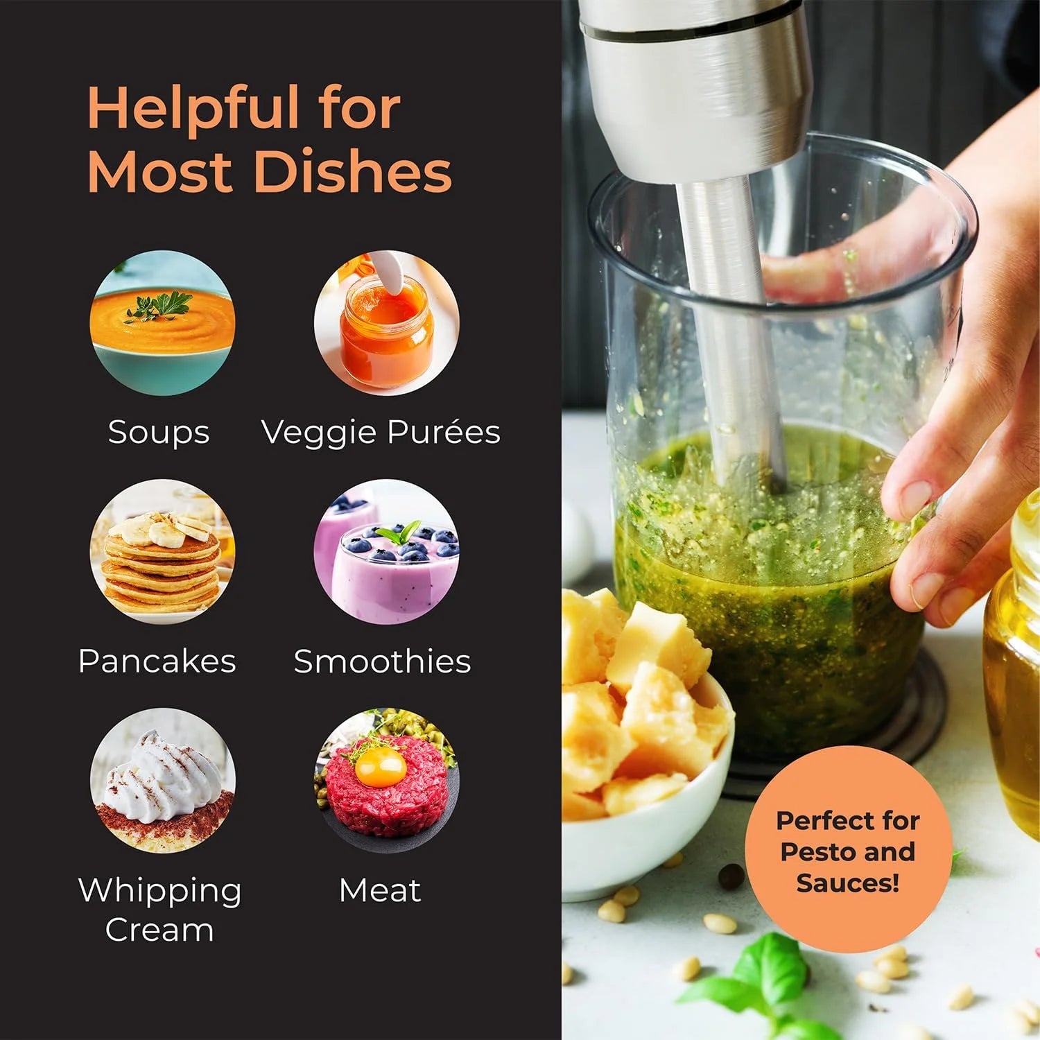 living 8-Speed Immersion Hand Blender - Powerful Stainless Steel Handheld Mixer with Turbo Mode