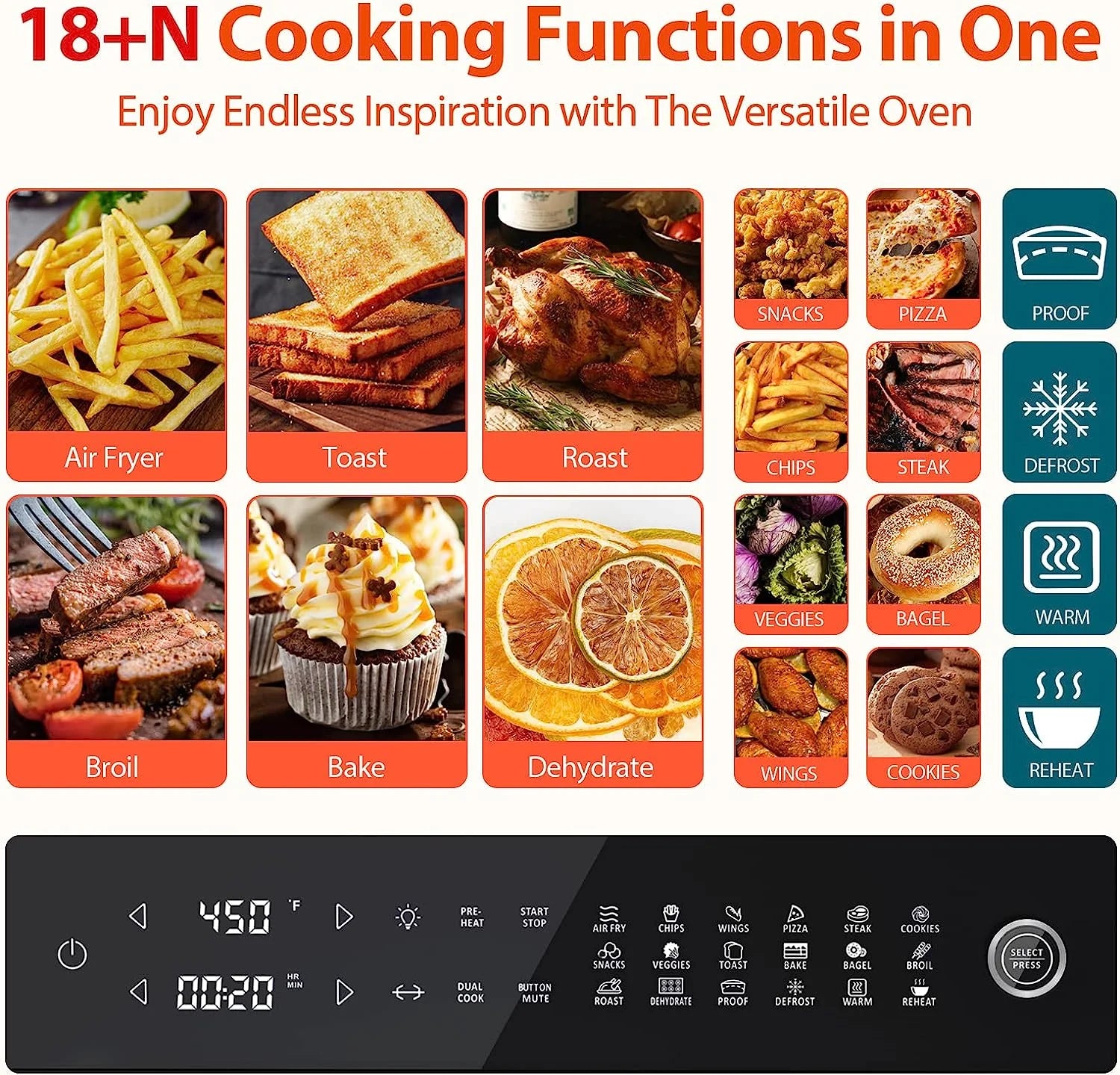 PRO 32-Quart Stainless Steel Air Fryer Oven, 19-In-1 Digital Kitchen Appliance, 1800W, Black