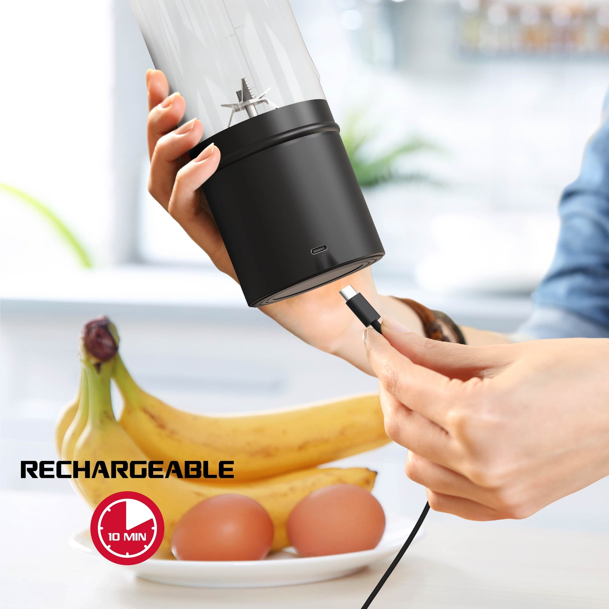 Rocket Portable Electric Smoothie Blender Bottle - Rechargeable 18oz Personal Blender in Sleek Black