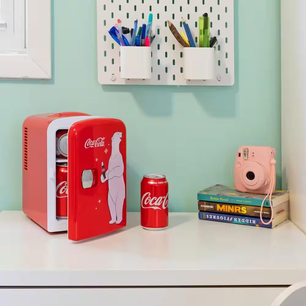 Polar Bear4L Cooler/Warmer With12V DC and 110V AC Cords, 6 Can Portable Mini Fridge, Red