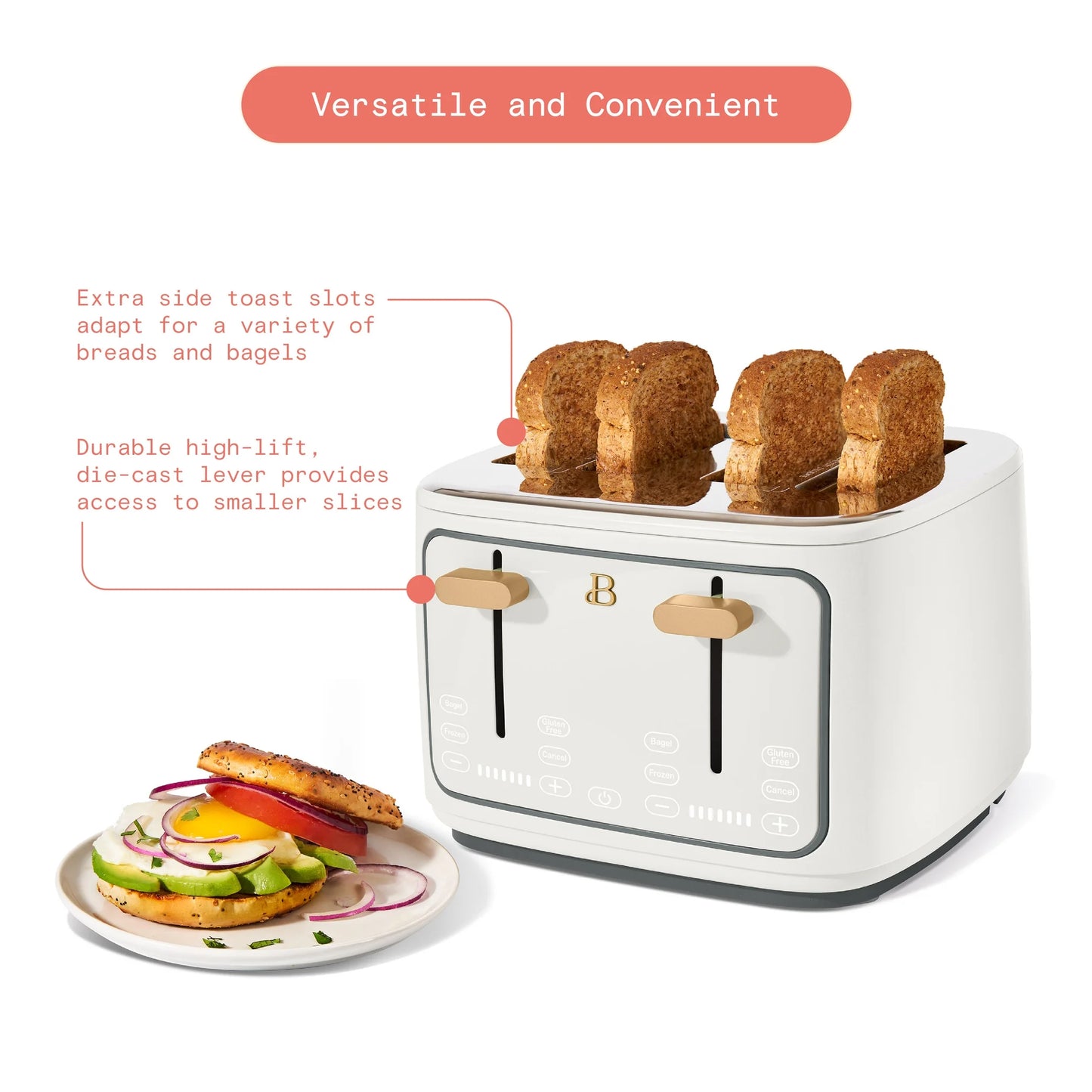 Drew Barrymore's Elegant 4-Slice Touch-Activated Toaster in White Icing