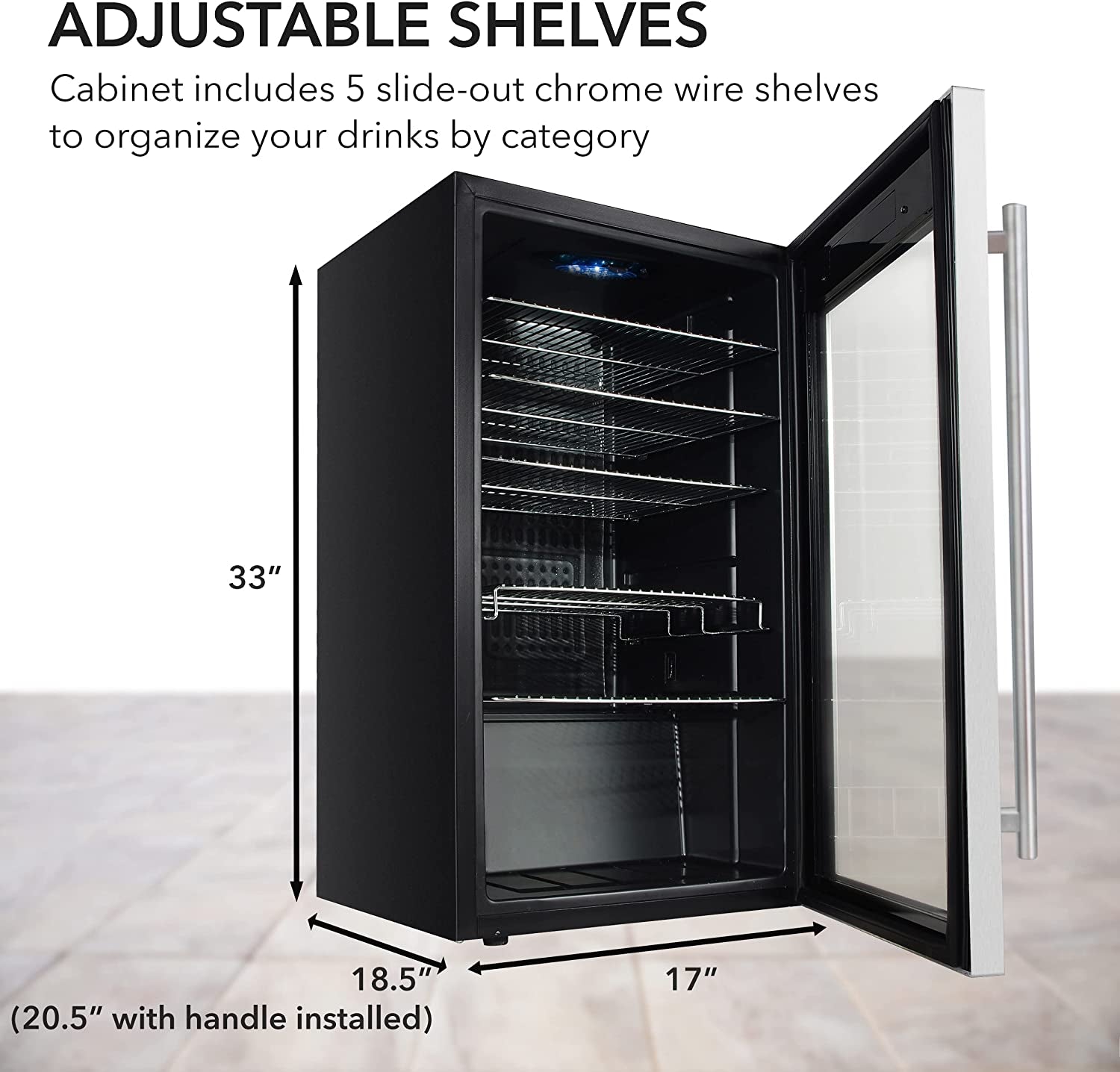 127-Can Stainless Steel Beverage Refrigerator with Double-Layer Glass Door - 3.1 Cu Ft Freestanding Mini Fridge