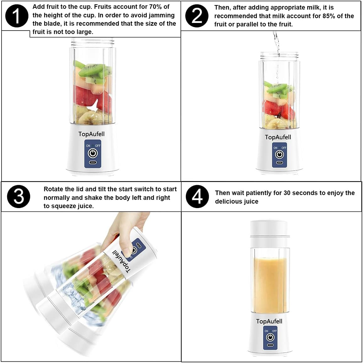 Powerful Portable Blender - Mini Smoothie Maker with 6 Blades, 2000mAh Rechargeable Battery for Home, Travel & Office