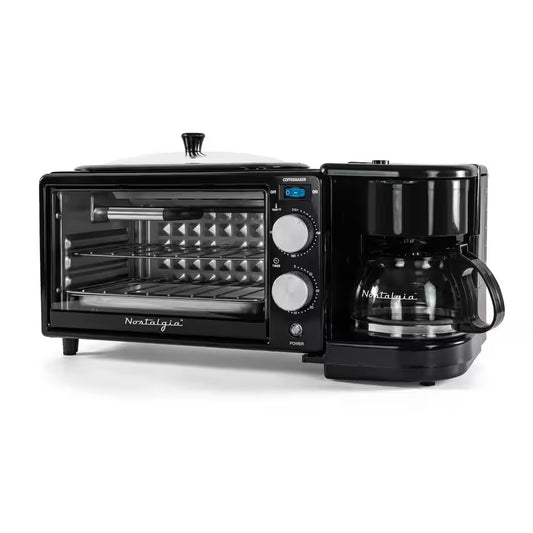 Retro 600 W 3-In-1 Toaster Oven Breakfast Station-Black