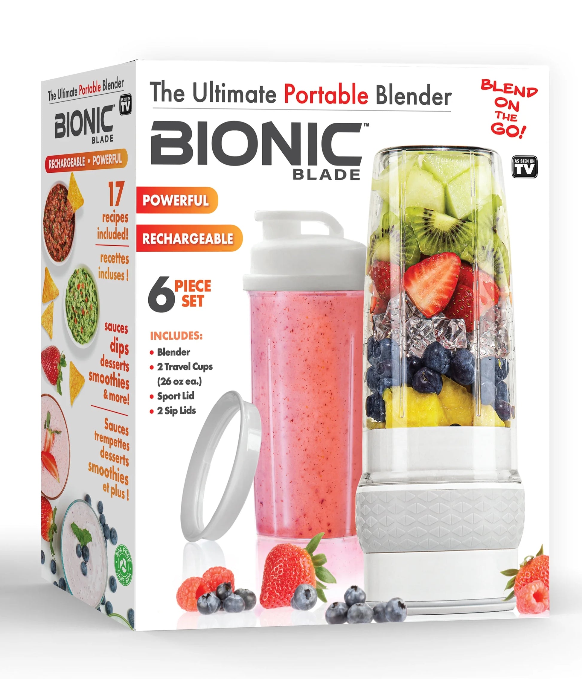 Bionic Blade Portable Rechargeable Smoothie Blender & Juicer with Extra Travel Bottle