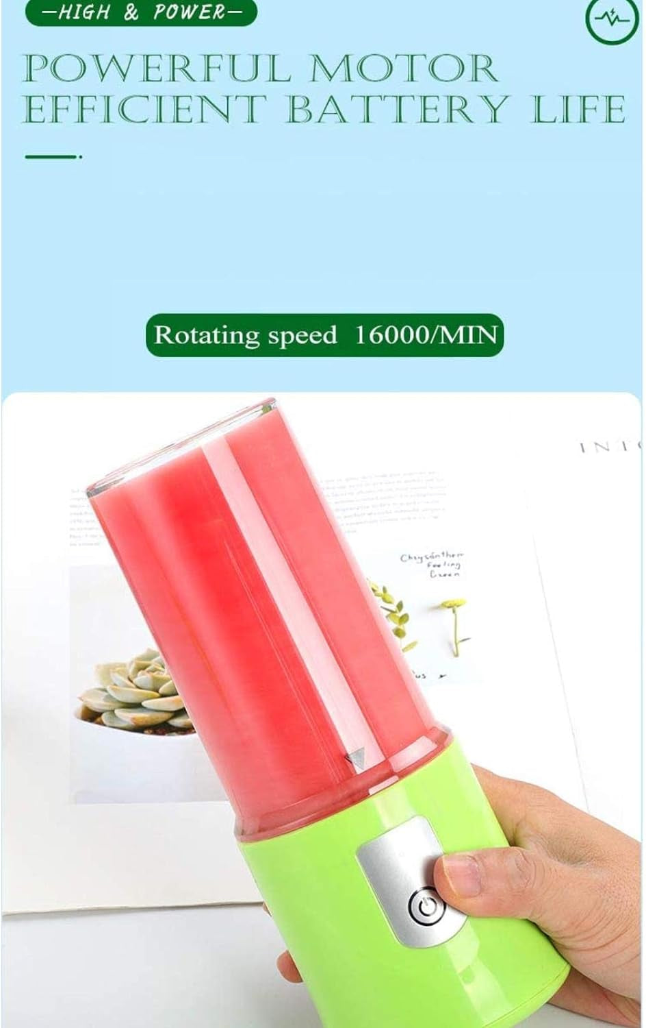 Compact Pink Portable Blender - Rechargeable Mini Smoothie Maker with 6 Blades for On-the-Go Blending