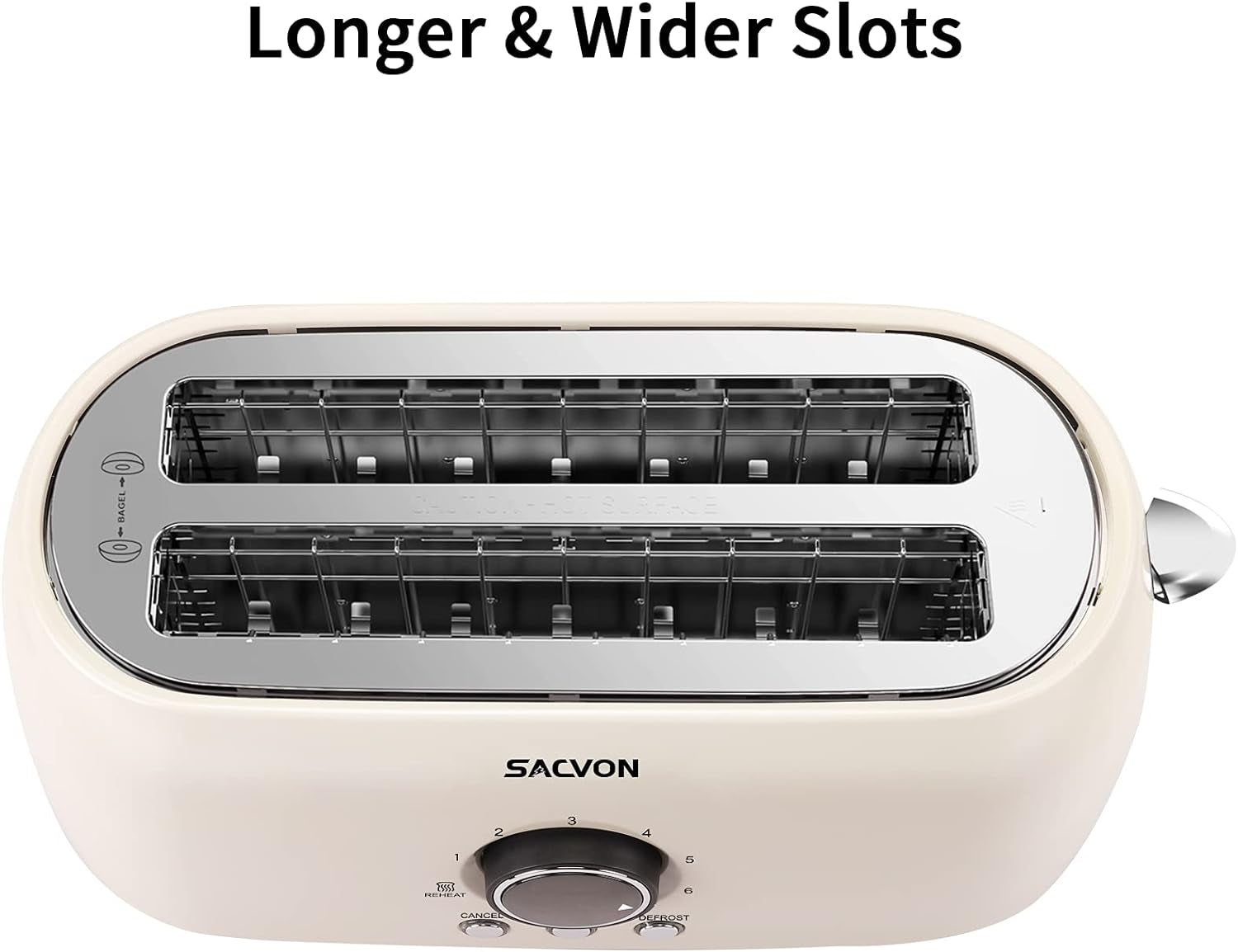 Toaster 4 Slice, Toaster 2 Long Slot,  Stainless Steel Toaster, Bagel, Defrost, Cancel, Reheat Function, Digital Timer, Removable Tray, 6 Shade Setting, Beige