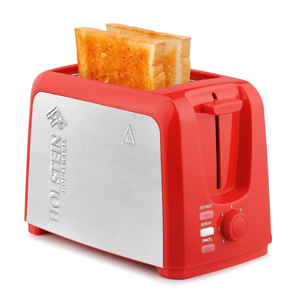 Stylish Red 2-Slice Toaster with Defrost & Reheat Functions