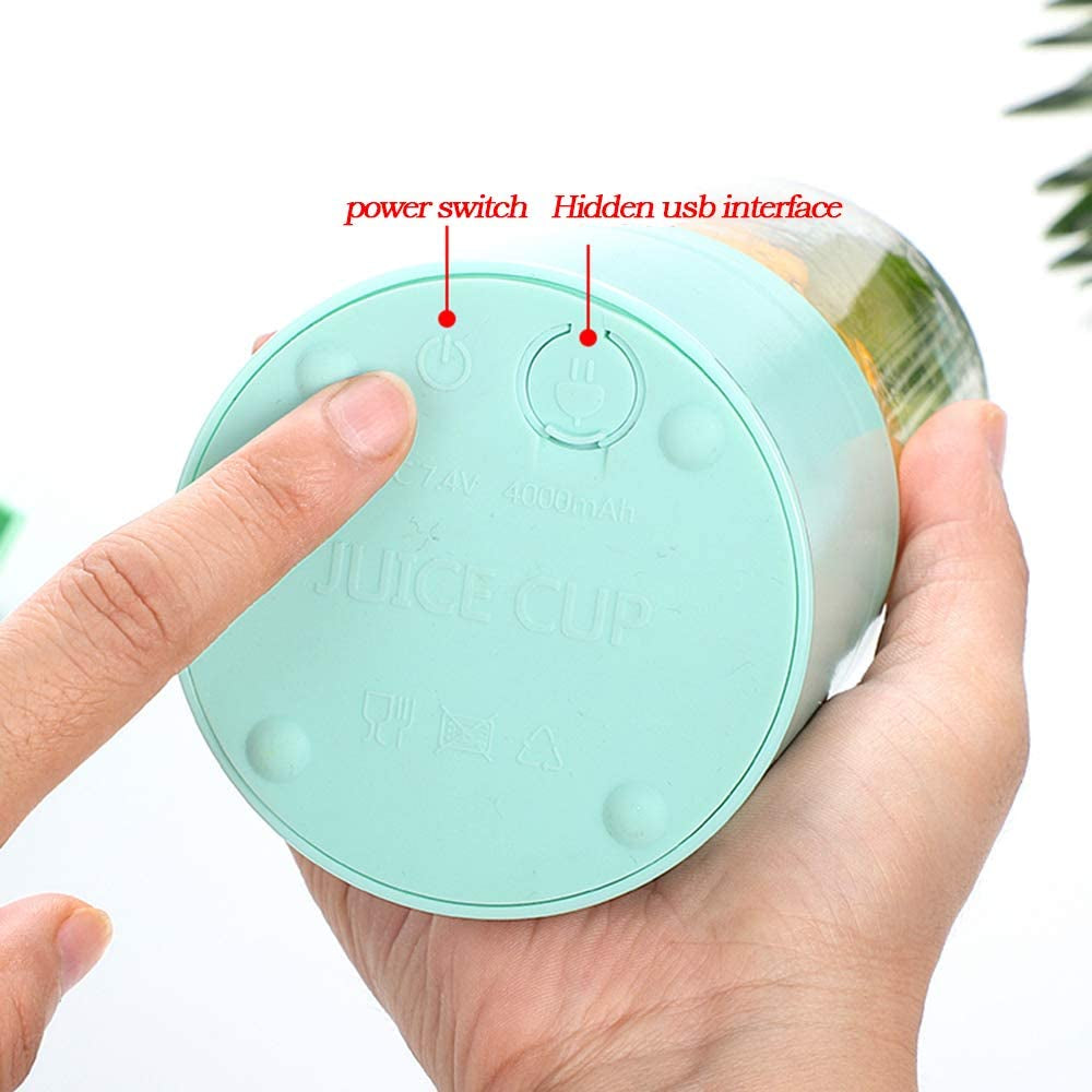 Portable Wireless Blender - 6 Blades USB Rechargeable Mini Juicer Cup for Smoothies & Shakes - 450ml Food Grade Borosilicate Glass with Handle