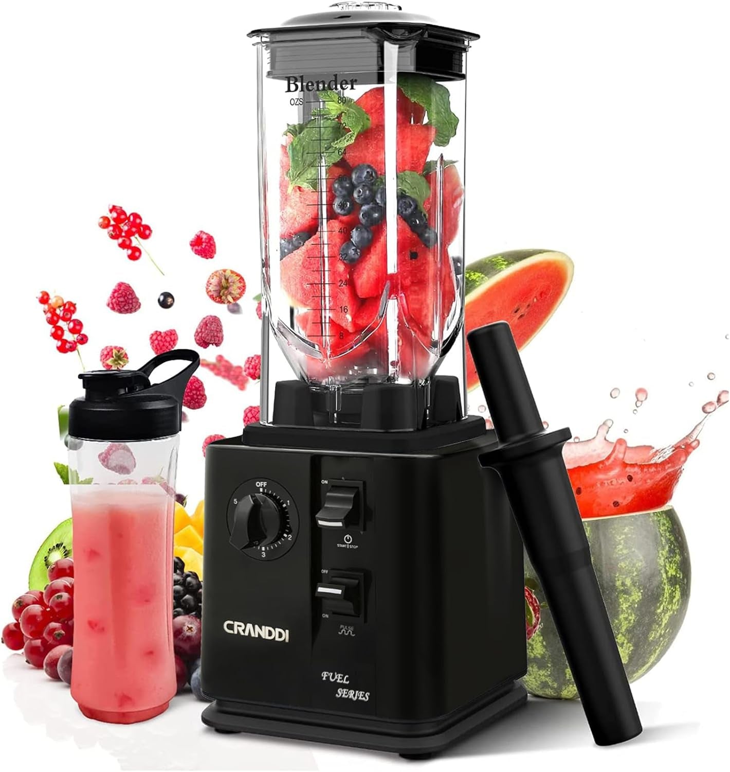 1800W High-Speed Commercial Blender - 80Oz Professional Smoothie Maker with Self-Cleaning, Tamper & 20Oz To-Go Cup (Black)