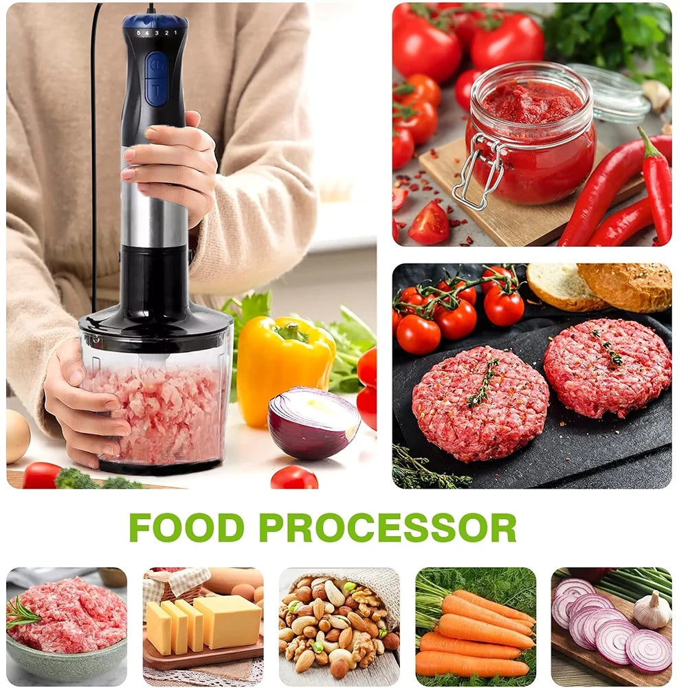 4-in-1 Immersion Hand Blender - 5 Speed Turbo Stick Blender for Smoothies, Milkshakes, Juices & Sauces
