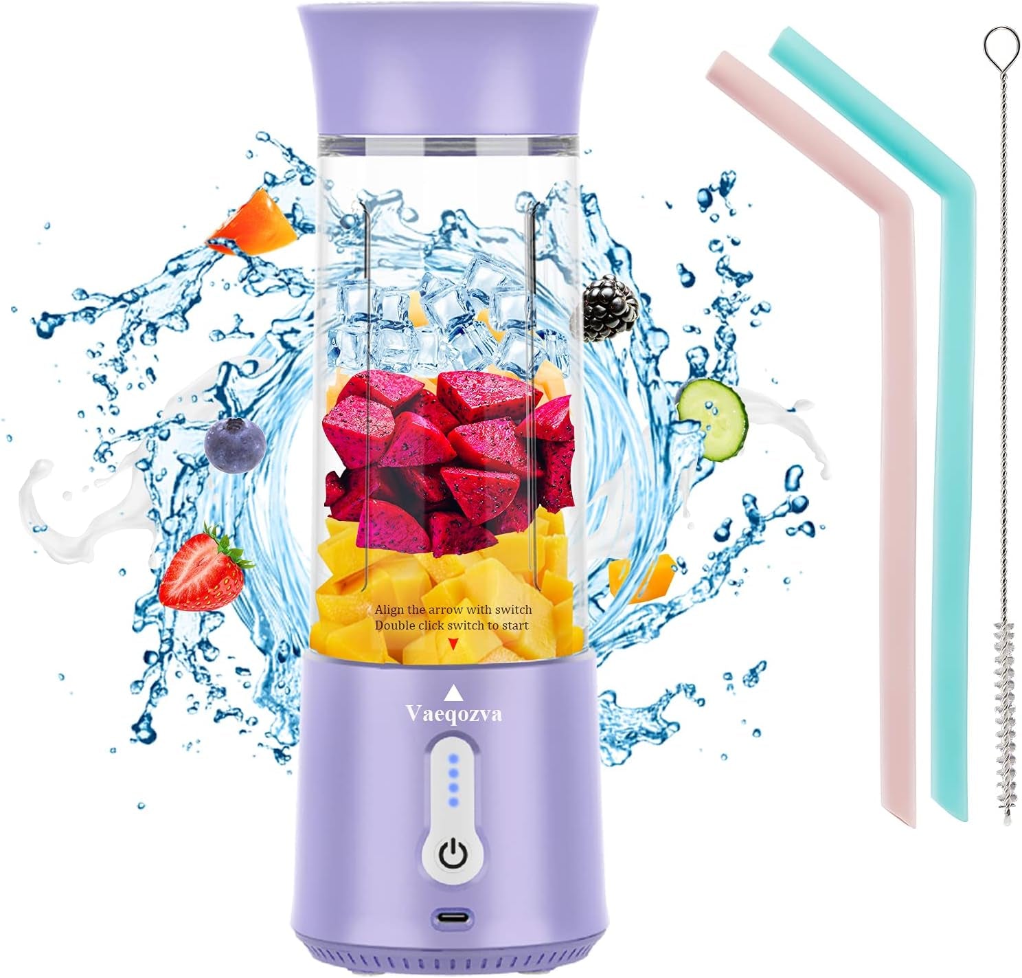 17 Oz Waterproof Portable Blender - USB Rechargeable Mini Juicer for Smoothies and Shakes, Perfect for Travel, Home, Sports, and Outdoors - Stylish Purple Design