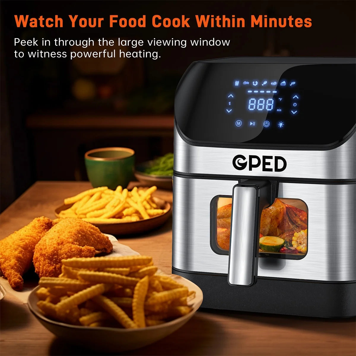 7.5 QT Air Fryers, Clear Window Oilless Air Fryer Oven, 8-In-1 One-Touch Screen, Nonstick Dishwasher-Safe Basket, Customized Temp/Time, Including Air Fryer Paper Liners 50PCS, Silver