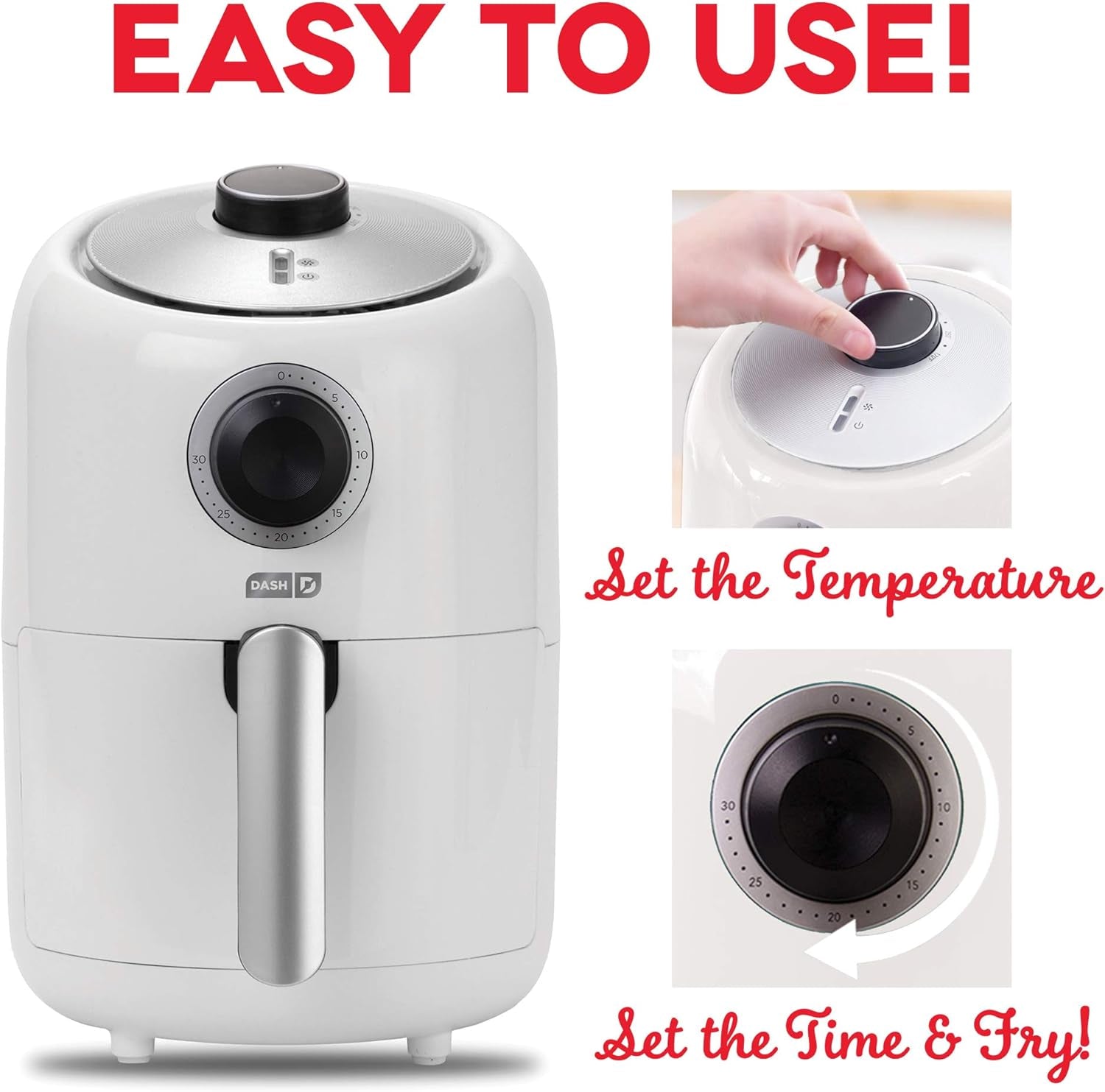 Compact Air Fryer Oven Cooker with Temperature Control, Non-Stick Fry Basket, Recipe Guide + Auto Shut off Feature, 2 Quart - White