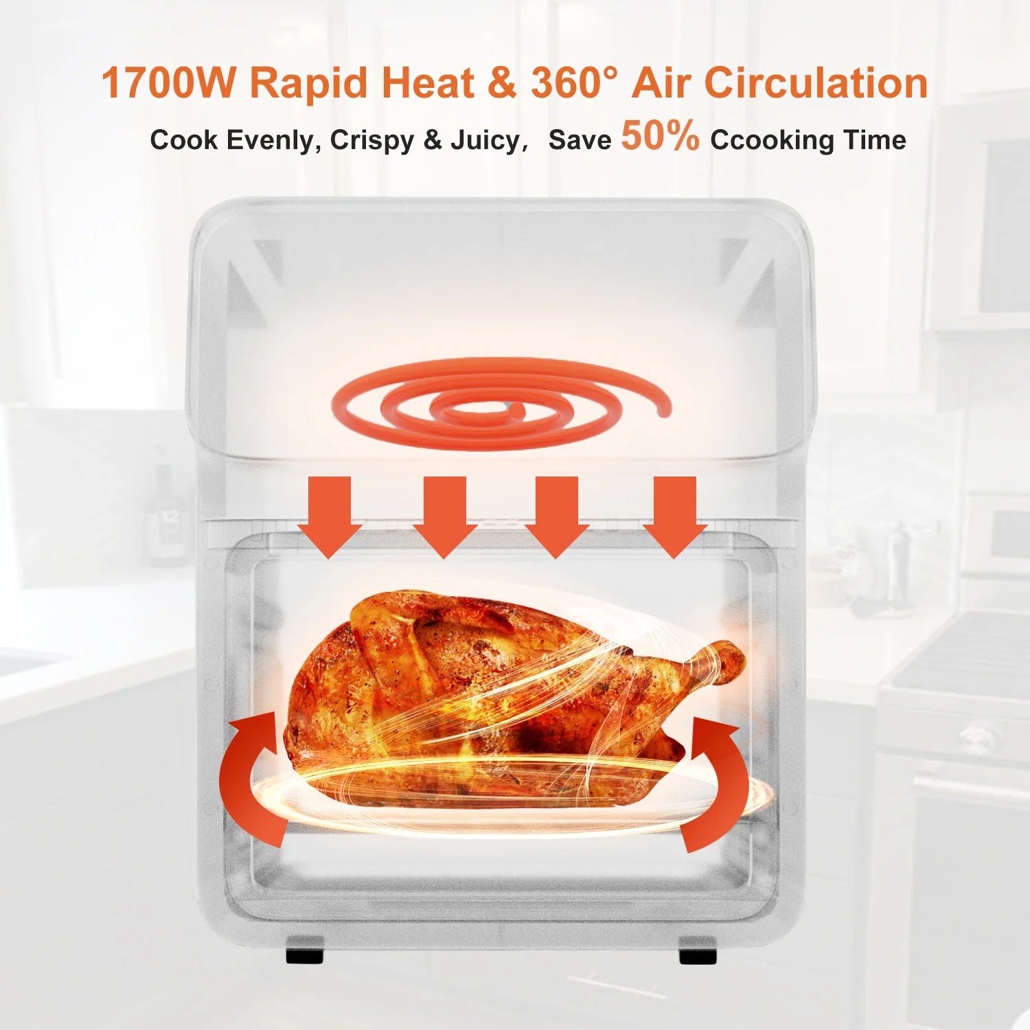 Air Fryer 12QT Convection Oven with 10-In-1 Multi Function, Visible Window and Touchscreen, White