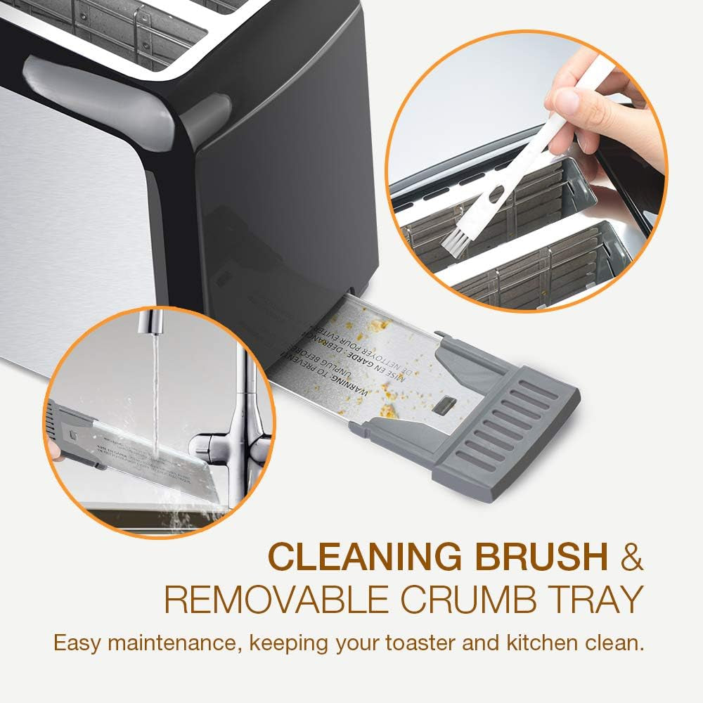 Stainless Steel 2-Slice Toaster with Extra Wide Slots, 7 Shade Settings, and Removable Crumb Tray - Perfect for Bagels and More!