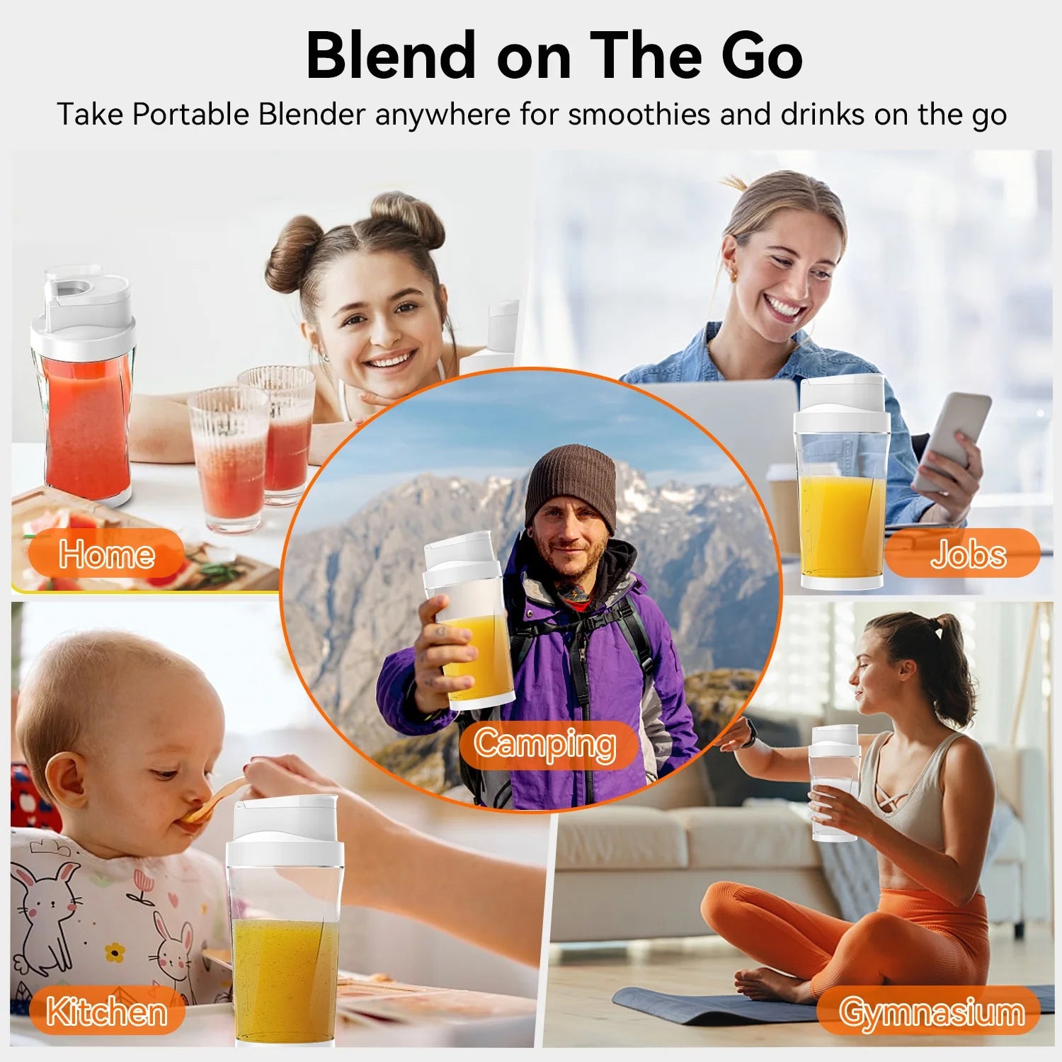 Powerful Portable Blender - 6000mAh USB Rechargeable Juicer for Smoothies & Shakes, BPA Free 24oz Cup with 6 Blades, Self-Cleaning 360W Ideal for Home, Office & Travel