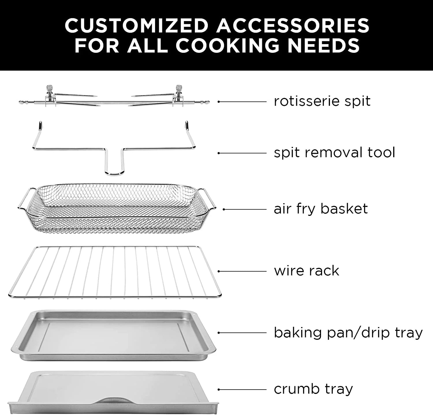 XL Air Fryer Oven W/ French Doors, 26 Qt Capacity, 5 Functions - Black