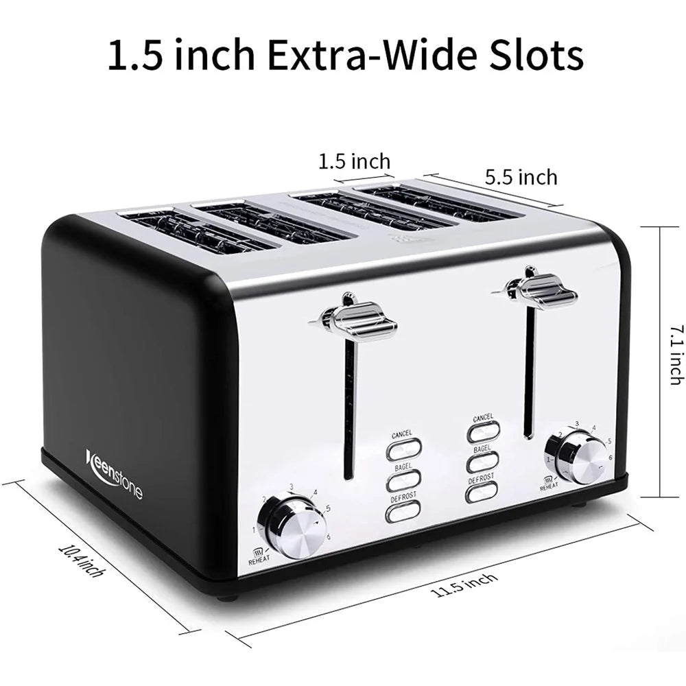 Retro 4-Slice Stainless Steel Toaster with Bagel, Defrost, Reheat, and 6 Shade Settings - Perfect Kitchen Essential!