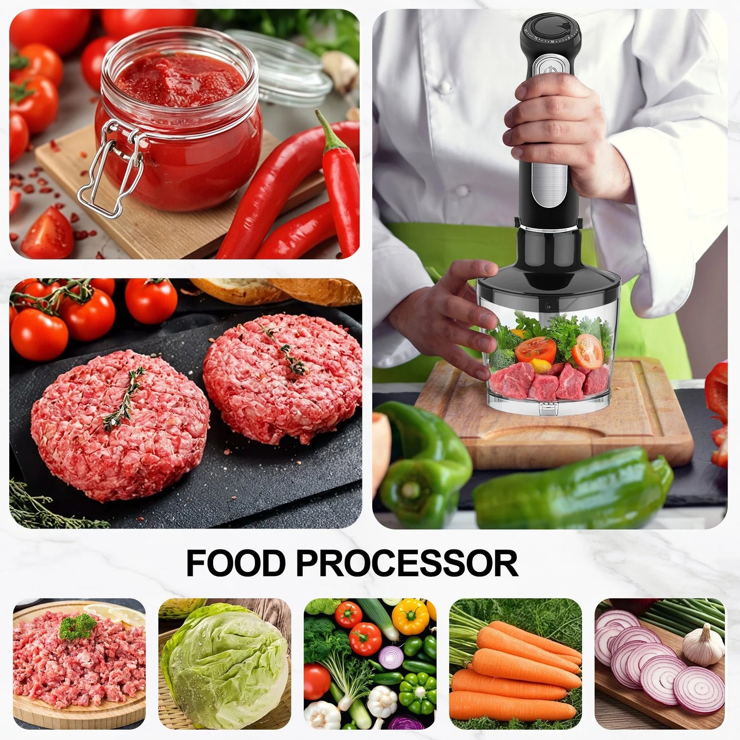 1100W 21-Speed Immersion Blender with Turbo Mode - Versatile 5-in-1 Hand Blender for Smoothies, Baby Food, Soups, and Purees - Sleek Black Design