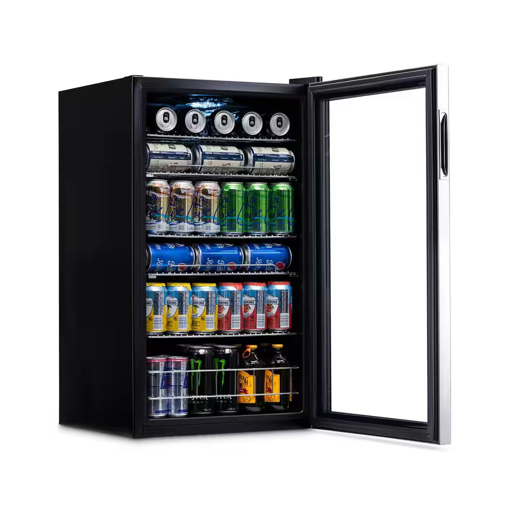 19 In. 126 (12 Oz) Can Freestanding Beverage Cooler Fridge with Adjustable Shelves - Stainless Steel