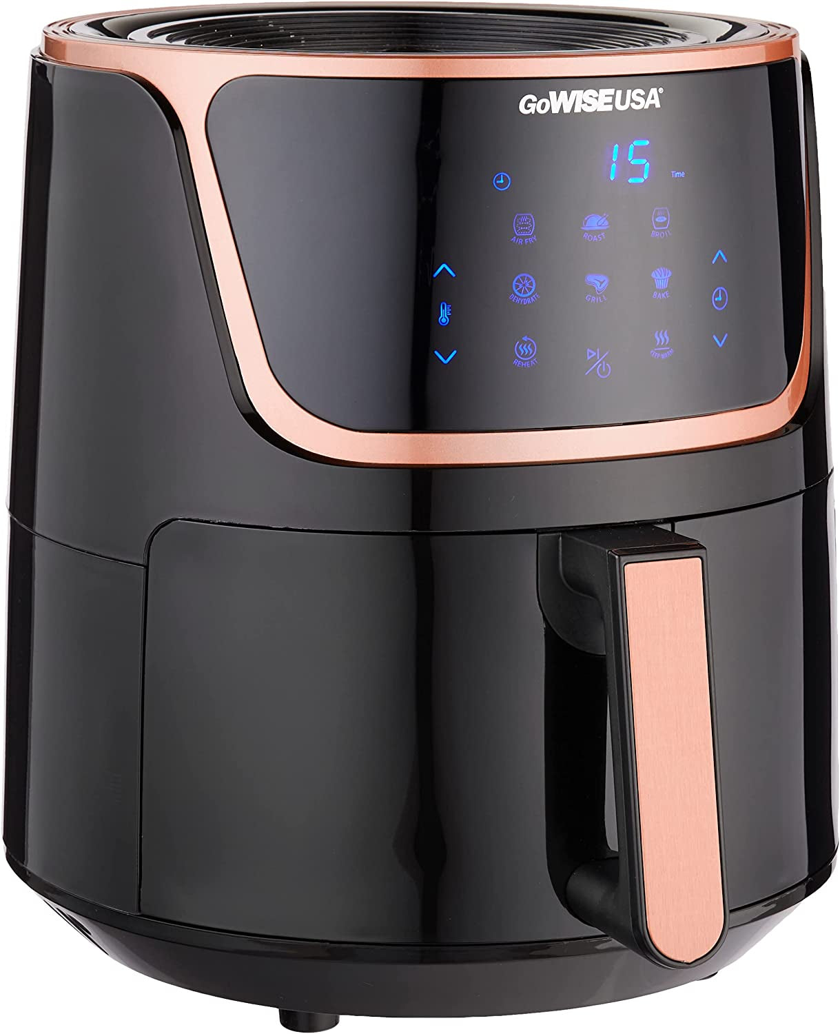 USA 7-Quart Electric Air Fryer with Dehydrator & 3 Stackable Racks - Digital Touchscreen, 8 Cooking Functions & Recipe Guide - Sleek Black/Copper Design
