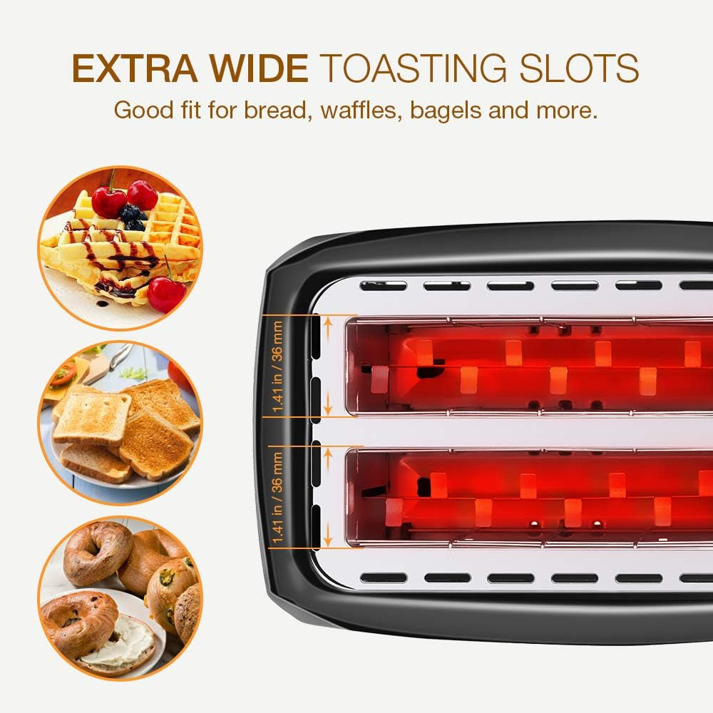 Stainless Steel 2-Slice Toaster with Extra Wide Slots, 7 Shade Settings, and Removable Crumb Tray - Perfect for Bagels and More!