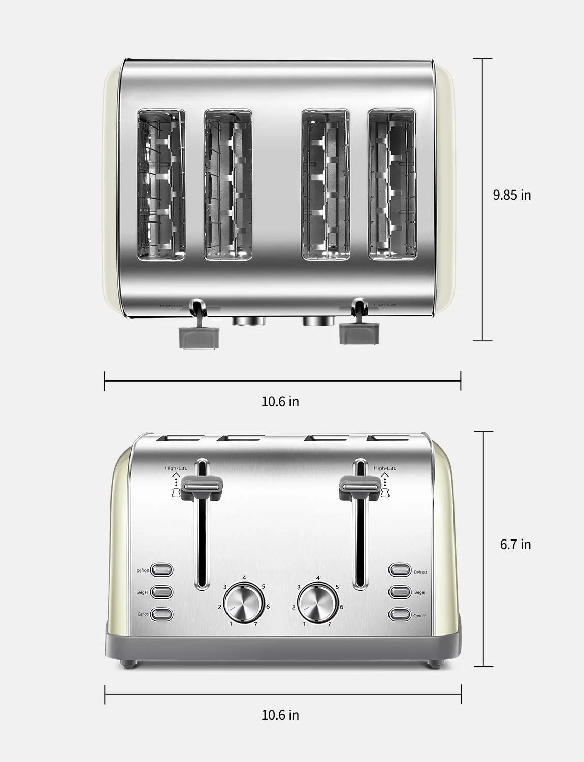 4-Slice Stainless Steel Toaster with Extra Wide Slots and High Lift Lever