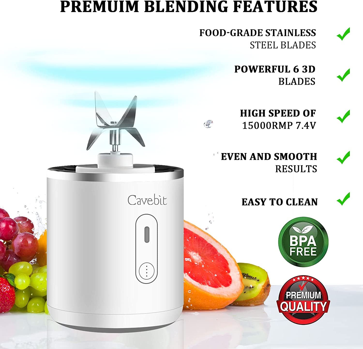 Ultimate Portable Blender - 14oz Travel Smoothie Maker with USB Rechargeable, 6 Powerful 3D Blades for Perfect Shakes and Smoothies!
