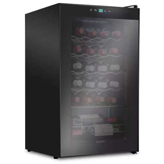 Single Zone 24-Bottle Freestanding Wine Cooler Refrigerator with Lock in Black