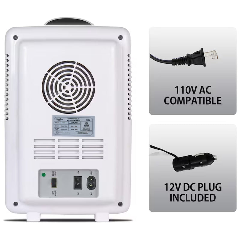 6L Cosmetics Fridge W/ Lighted Makeup Mirror 0.21-Cu Ft Mini Fridge ( White, Silver )