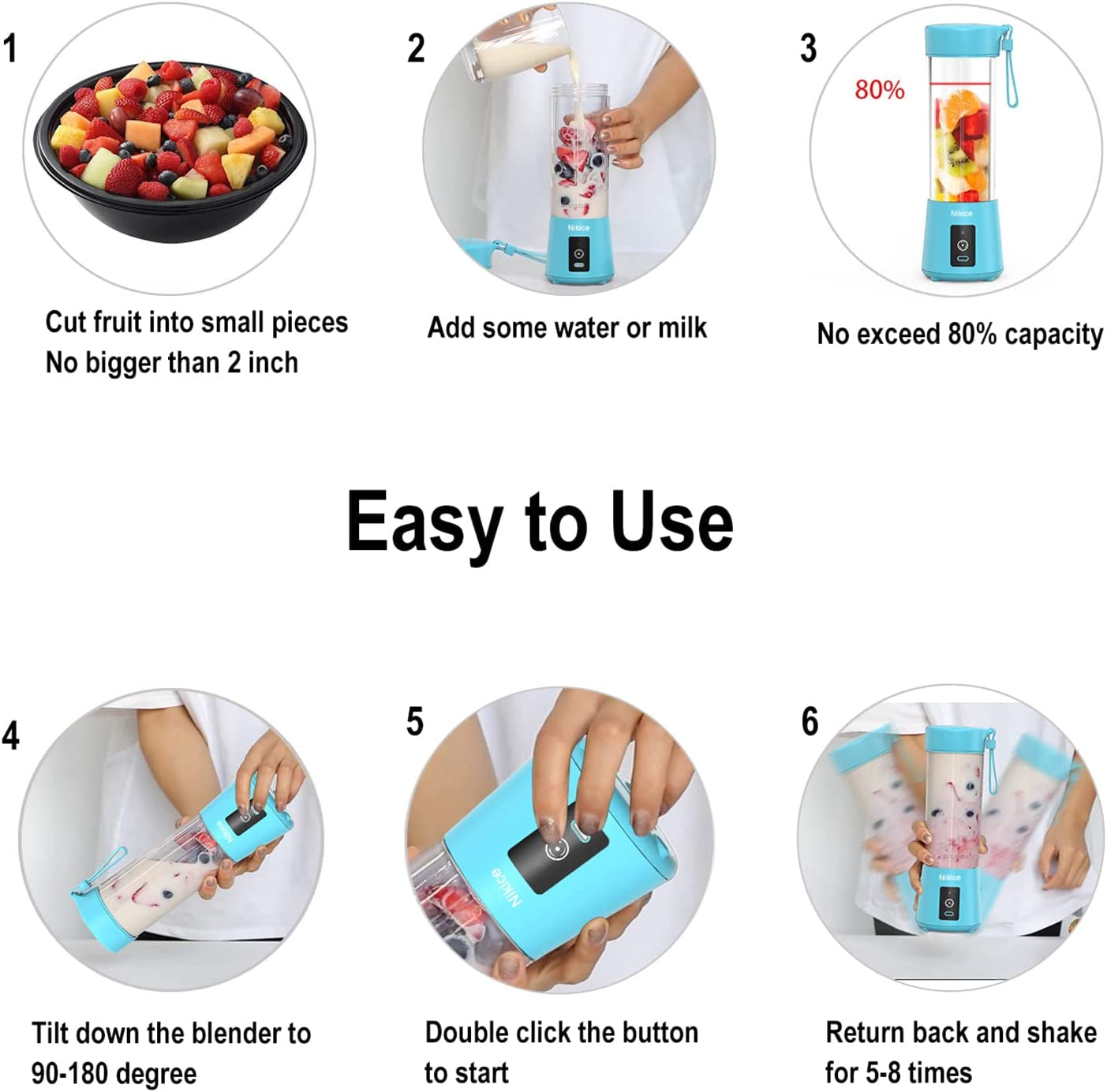 Portable Personal Blender for Smoothies & Shakes - Handheld Fruit Juicer Cup in Blue