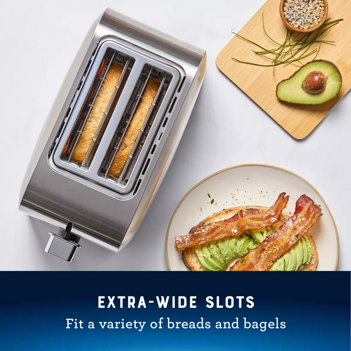 Oster 2-Slice Toaster Stainless Steel with Extra-Wide Slots: Reheat & Bagel Functions, 800W, Spot Clean