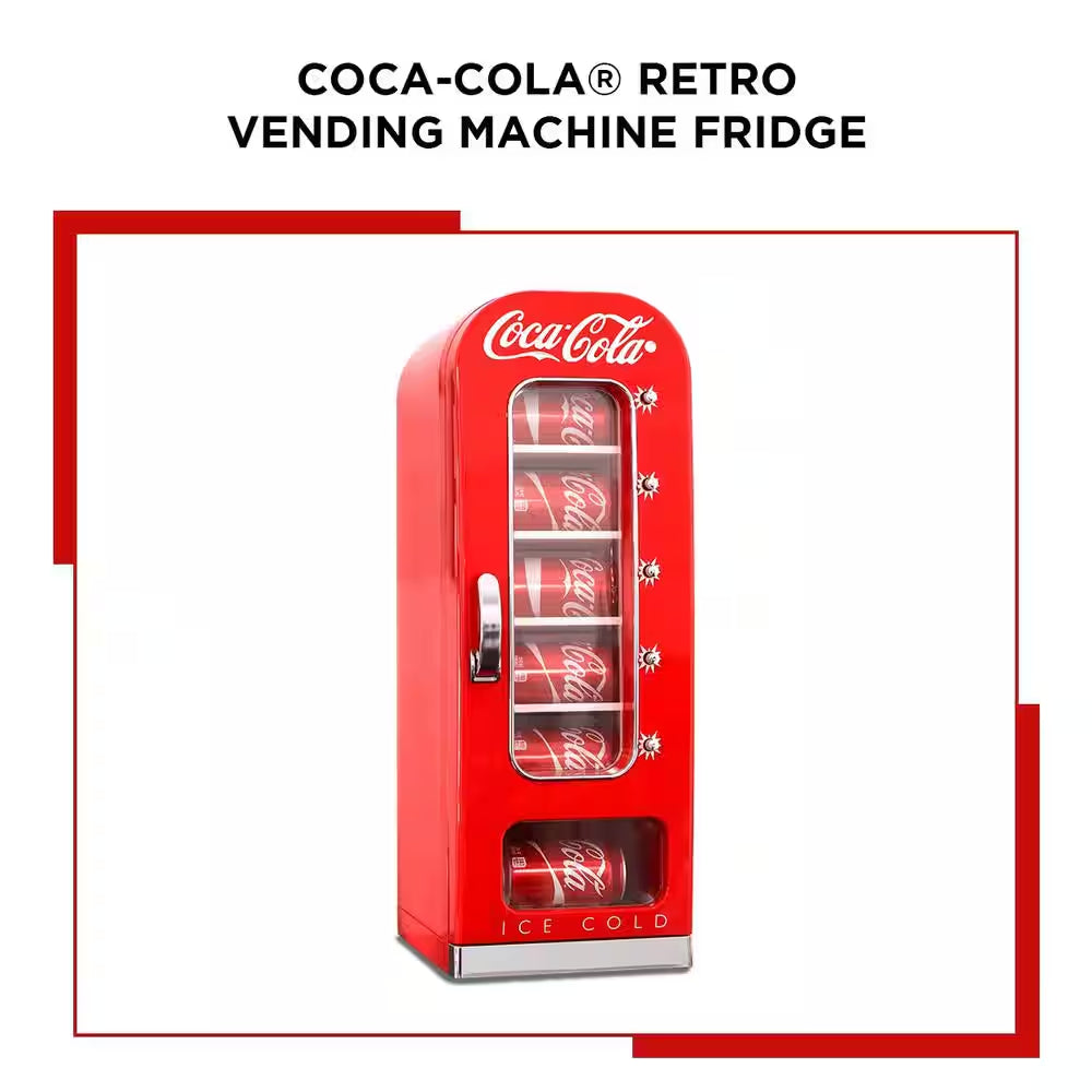 Retro Vending Machine Mini Fridge12V DC 110V AC, 10 Can Cooler with Push-Button Vending Action